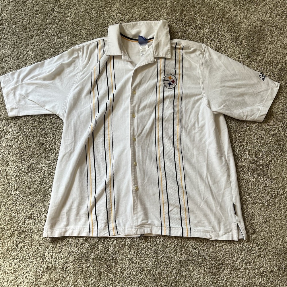 Y2K Reebok‎ NFL Team Apparel Pittsburgh Steelers Short Sleeve Button Up Men's XL